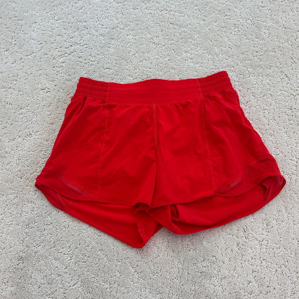 Lululemon Bright Red High Rise Hotty Hot Shorts 4”